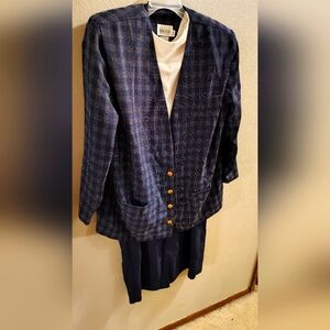 Vintage Leslie Fay Navy Plaid Blazer with Gold Buttons size 16WP